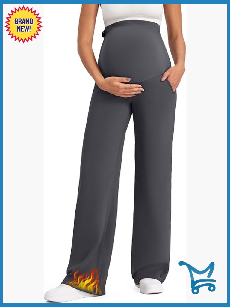 Fleece Lined Maternity Yoga Pants Over The Belly Stretchy Wide Leg Warm Work